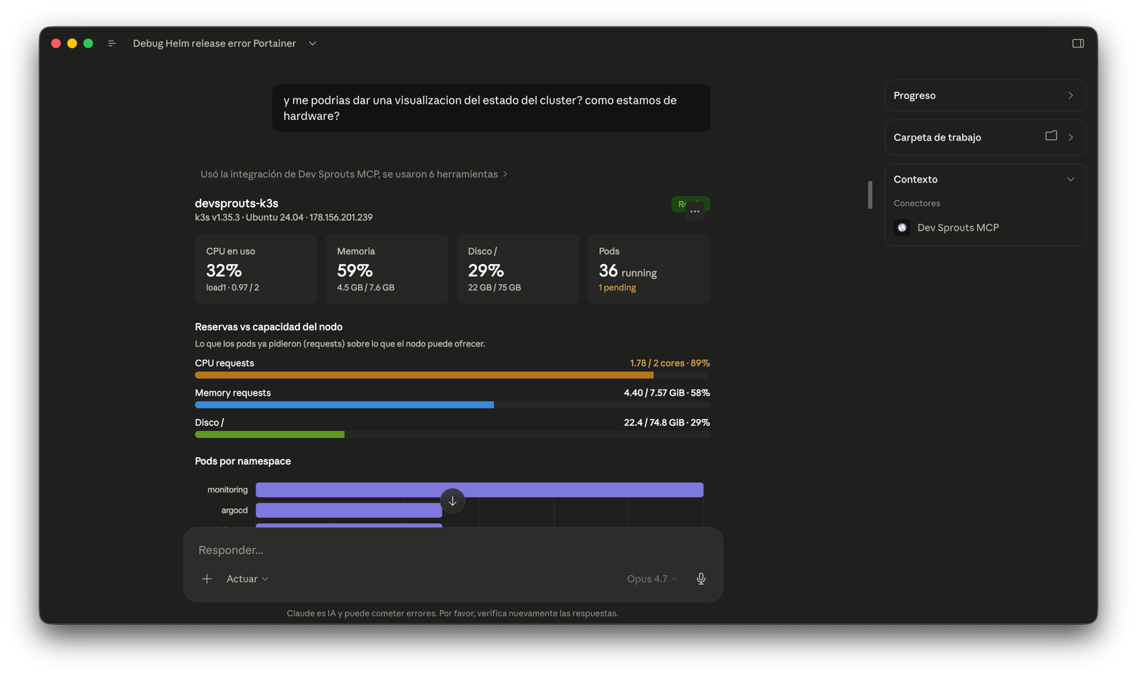 Cluster state visualization rendered by the agent